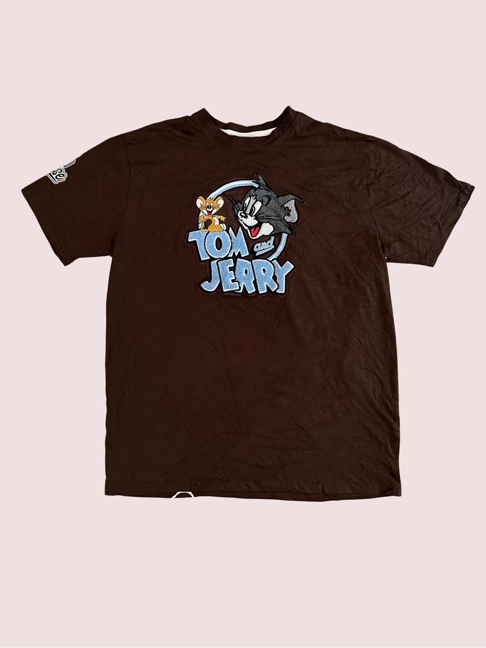 Tom and Jerry T-Shirt Brown Embroidered "Macho Mouse" Graphic Tee Warner Bros